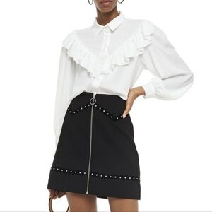 Maje Jimage Black Studded Zip Mini Skirt Sz 36 Sm